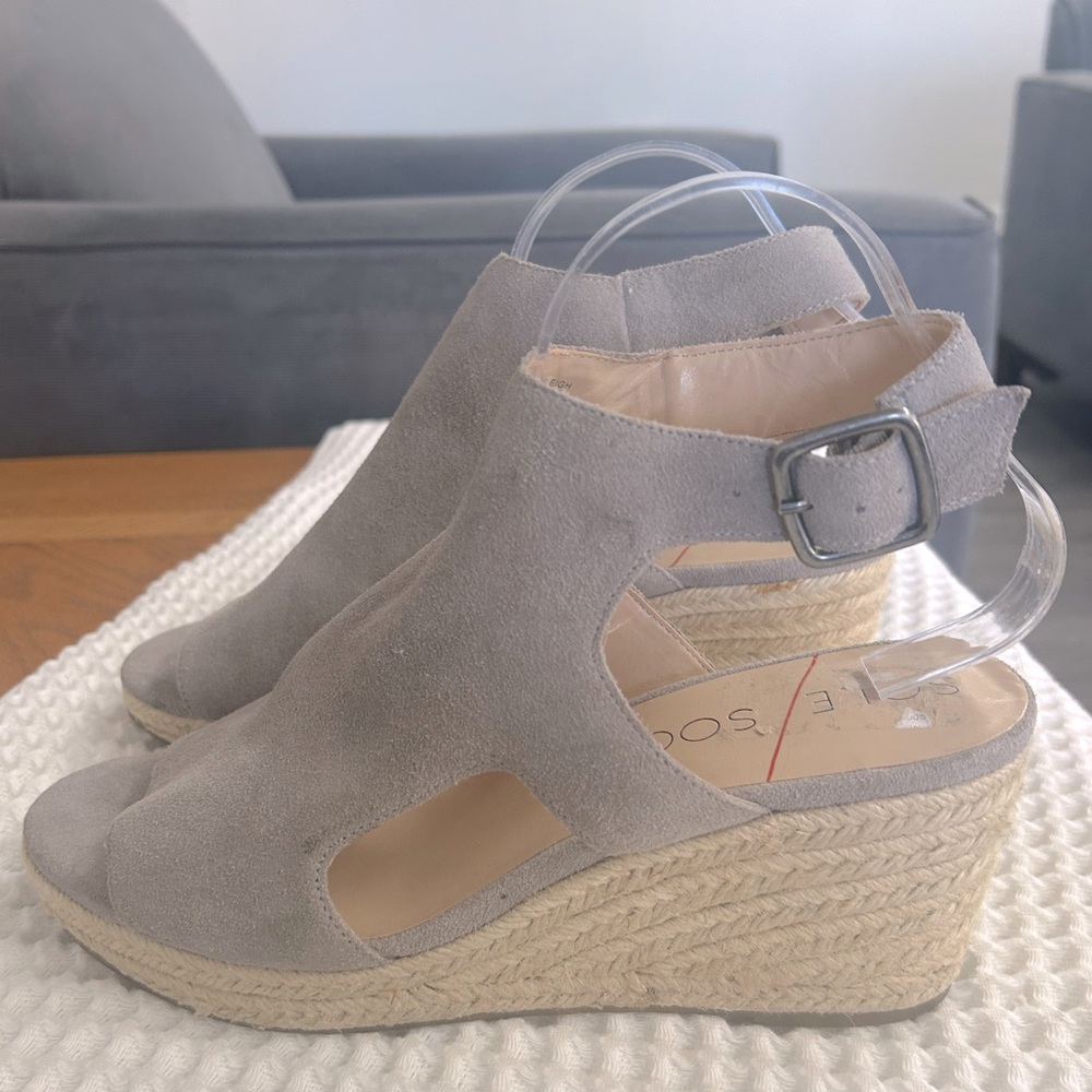 Sole Society Suede Gray Camreigh Espadrille Wedge Peep Toe Sandals. Size 10 - Picture 6 of 11